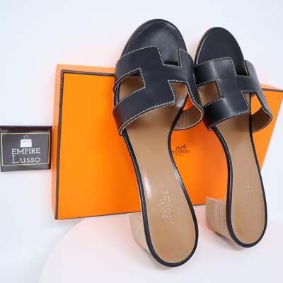 $750 37 HERMES ORAN OASIS H SANDALS HEEL CLASSIC CALFSKIN BLACK | eBay