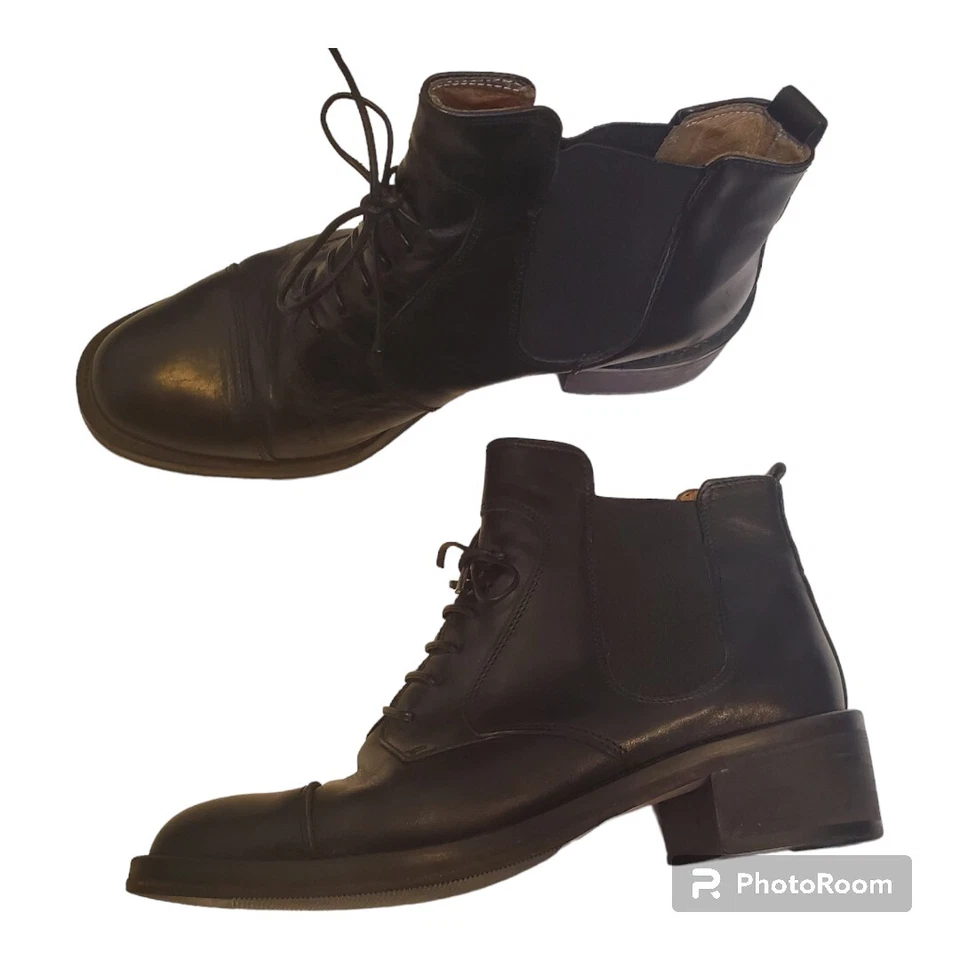 Vtg Joan & David Italy Faux Lace Up Prairie Riding Boots Black Leather 37.5 - Imagem 2 de 4