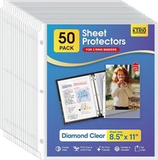 50 Pack Clear Page Protectors Plastic Sleeves for 3 Ring Binder Top Loading