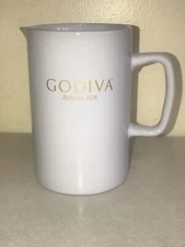 Godiva Belgium Pitcher Mug Creamer 1926 White Gold Lettering Ceramic 5.25" Tall