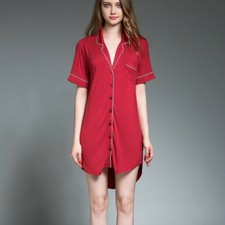 Women Nightgown Button Down Cotton Nightshirt Short Pajama Boyfriend Shirt Black