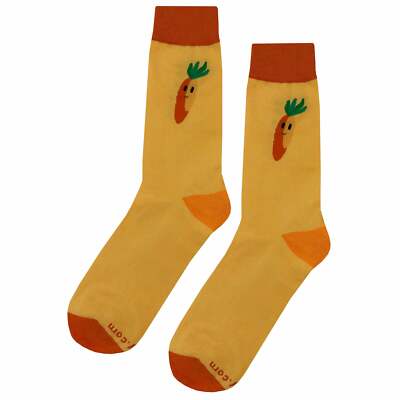 NWT Carrot Face Dress Socks Novelty Men 8-12 Yellow Crazy Fun Sockfly
