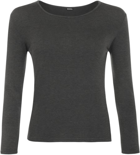 New Womens Long Sleeve Round Neck Plain Basic Ladies Stretch T-Shirt Top 8-14 - Picture 4 of 18
