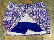 1223 TRANQUILITY Large Blue & White Floral Design Tennis Golf Skirt Skort #49