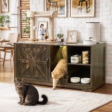 43.3" Wooden Hidden Cat Litter Box Enclosure Furniture Dark Rustic Oak