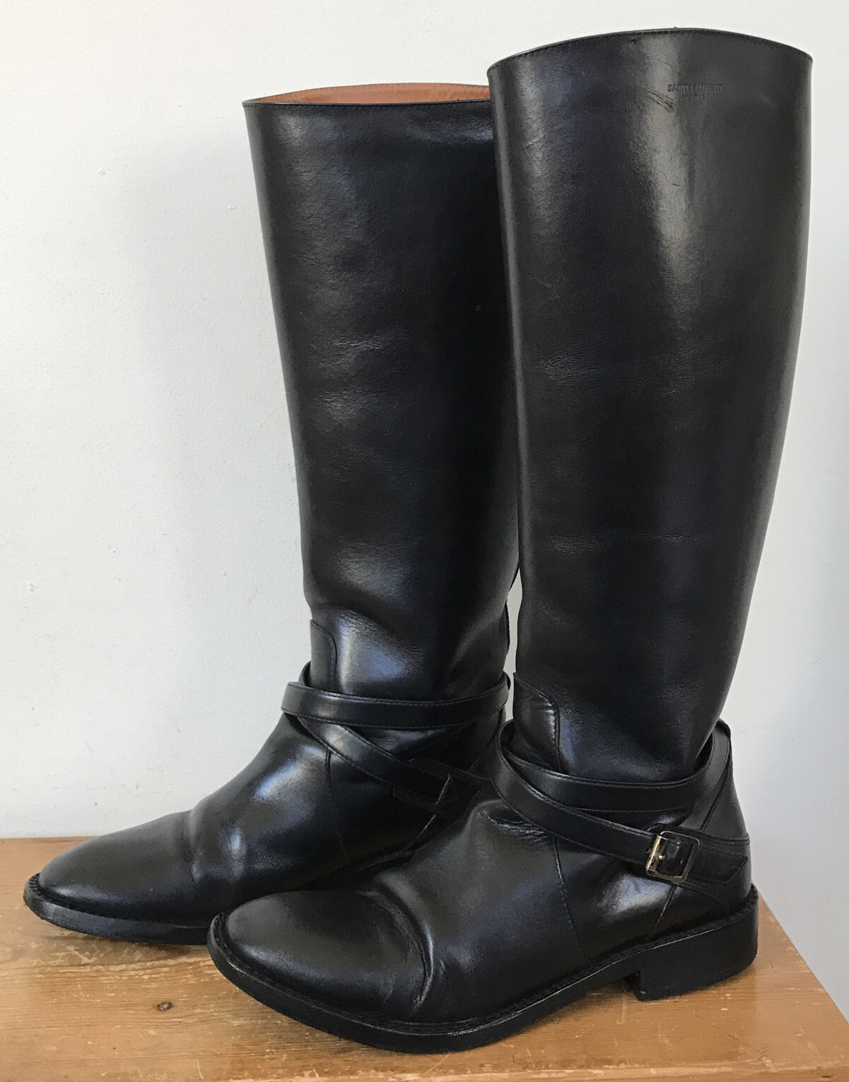 SAINT LAURENT Stivali da equitazione Yves St Laurent Cavaliere in pelle nera al ginocchio con fibbia 36 5 6