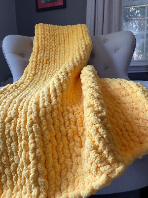 Chunky Knit Blanket Yellow Throw Blanket Soft Chenille Throw - Main Image