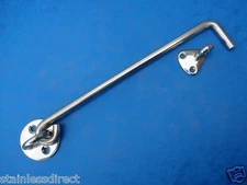 16" CABIN HOOK /CONSERVATORY/DOOR STAY/GATE/STAINLESS STEEL 316 NO RUST UK MADE 