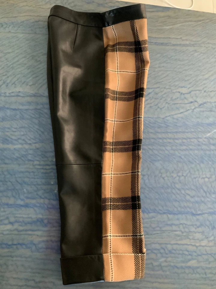 PANTALONES CAPRI AUTÉNTICOS DOLCE & GABBANA LANA/CUERO MUJER TALLA 42 HECHOS EN ITALIA