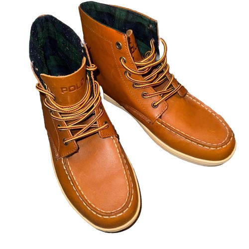 Polo Ralph Lauren Lorenzo Mid Brown Leather Boots Boys Sz 5 EU 39