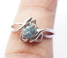 0.65cts Blue Rough Diamond Ring, Uncut Raw Diamond silver Engagement Flower Ring