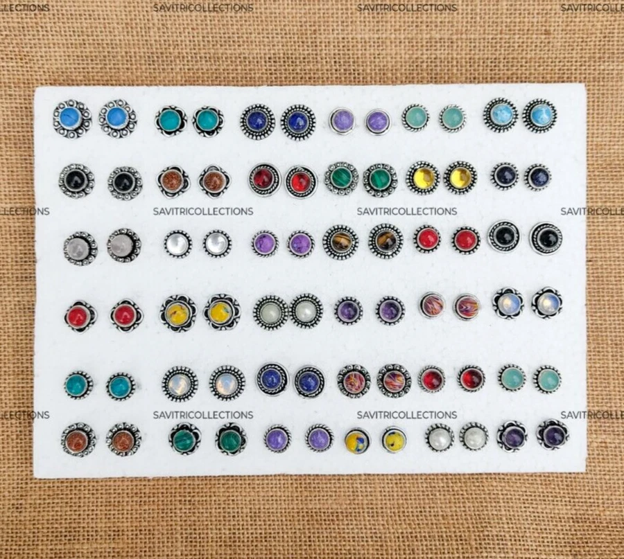 MIx Gemstone Stud Earrings Wholesale Lot Handmade Boho Jewelry Bulk Sale - Image 4 of 4