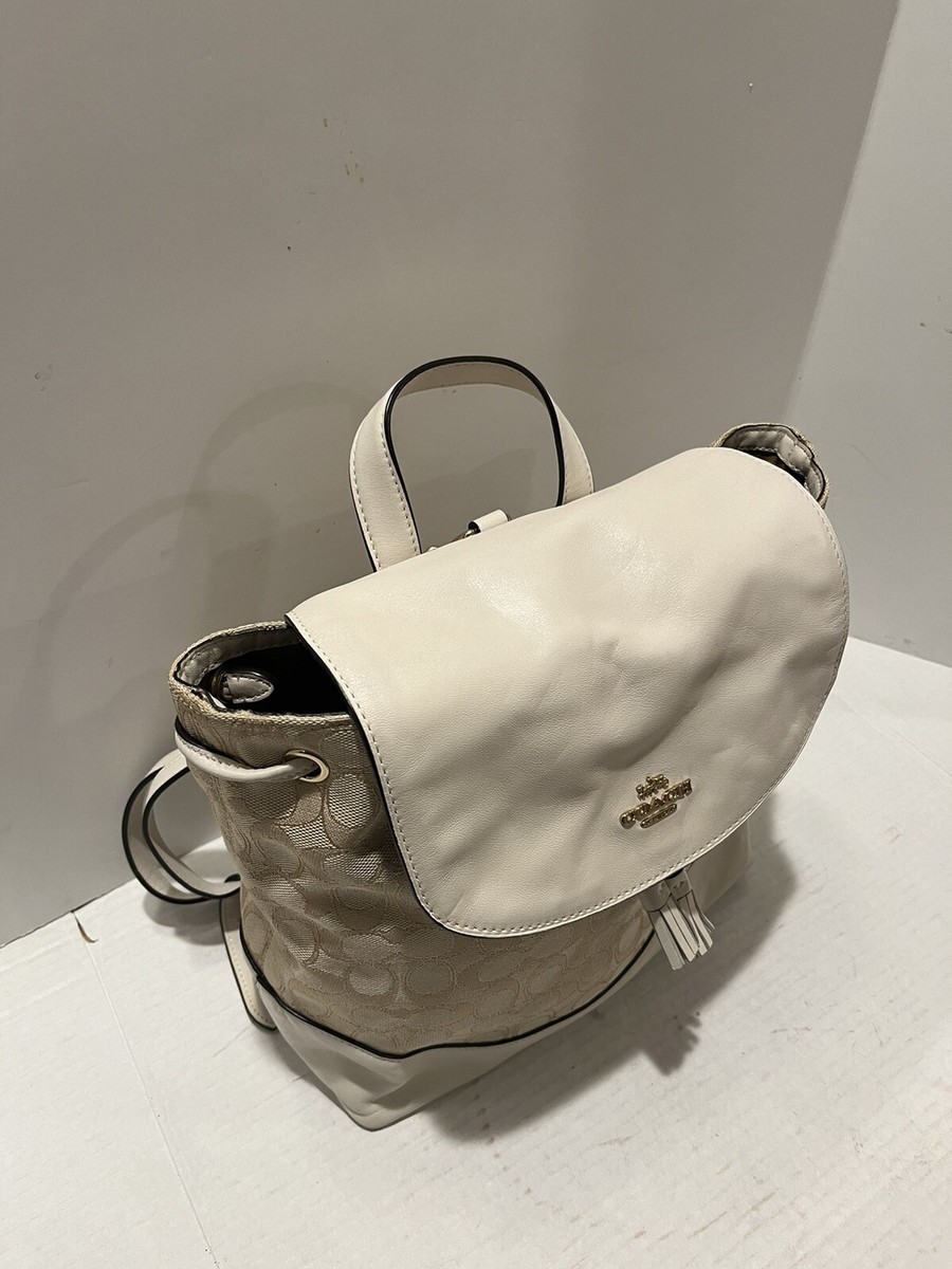COACH リュック シグネチャー キャンバス ホワイト F73313 Coach Elle F73313 Tan/White Canvas Signature Leather