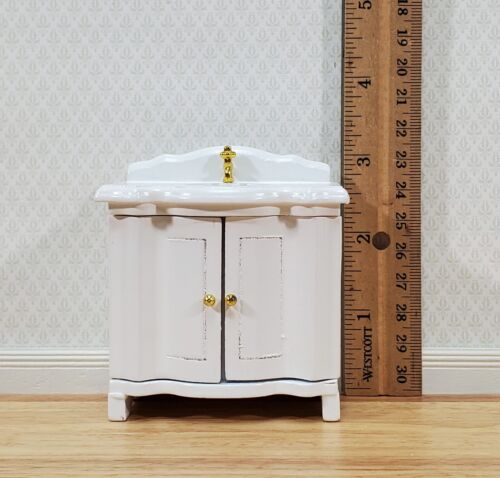 Dollhouse Bathroom Sink Cabinet in White w/ Doors 1:12 Scale Miniature Furniture - Picture 4 of 6