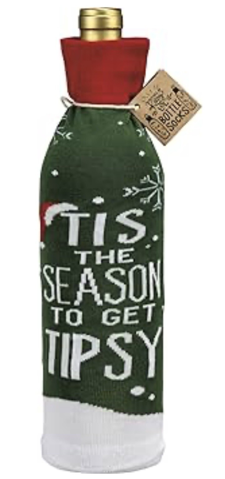 Snowman Themed Tis The Season To Get Tipsy Wine Bottle Sock Holder from Primitiv