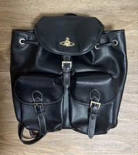 Vivienne Westwood Orb Leather Backpack Black Drawstring Double Pocket