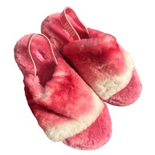 UGG Kids Pink White Tie Dye Fluffy Furry Slides Slippers Sandals Size 4