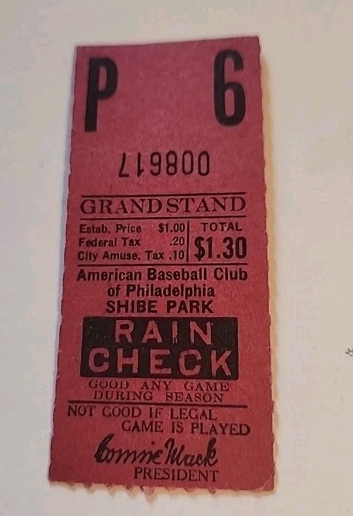 Old Philadelphia Athletics Ticket Stub For A Game Played At Shibe Park 