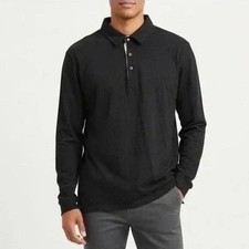 American Giant Mens Long Sleeve Black Cotton Polo Shirt Size M Made in USA