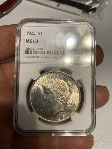 1923-NGC MS63 90% Silver Peace Dollar. Uncirculated US Coin.