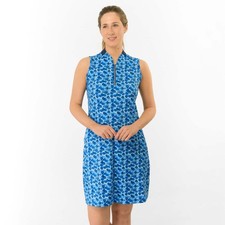 Pure Golf Sleeveless Dress in Blue Abstract Geometric Print