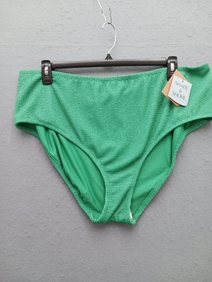 Shade & Shore Women Bikini Bottom Size 2X Green High Waisted Textured Stylish