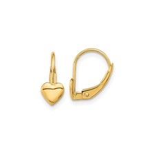 14k Yellow Gold Heart Leverback Earrings Polished 12mm