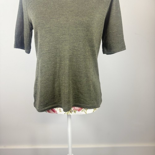 MARCS women's green short sleeved merino wool top metallic neck band Size XL - Picture 3 of 12