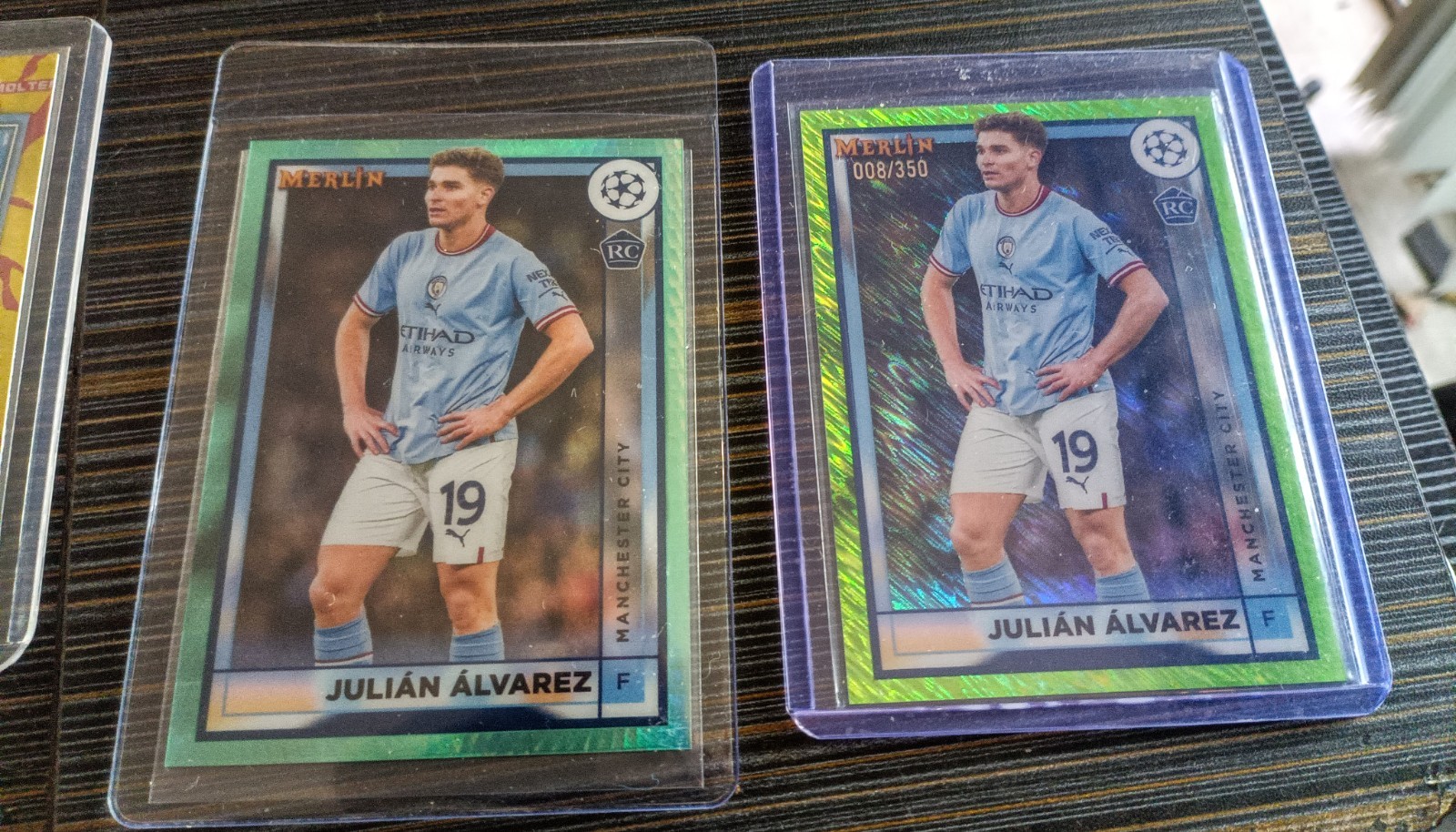 2022-23 Topps Merlin UEFA JULIAN ALVAREZ RC LOT (2) AQUA & LIME GREEN PRIZMS #94