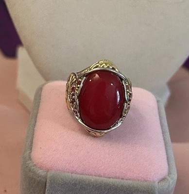 Sterling Silber Ring 10K 925 roter Rubin Achat Stein Rubin an den Seiten Größe 8