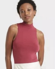 A New Day Women s Mock Neck Seamless Bodysuit Sleeveless Dark Pink NWT Small