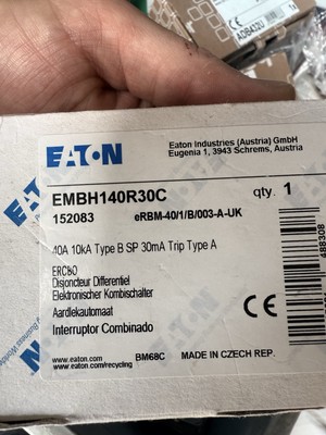 EMBH140R30C Eaton 40A 10KA Typ B SP 30mA Trip Type A RCBO