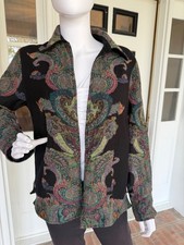 COLDWATER CREEK SIZE MEDIUM Black/Multicolor Wool Abstract Lined Open Blazer