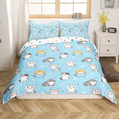 Kawaii Animal Duvet Cover Twin Cute Cat Bedding Set for Girls Boys , Cartoon ...