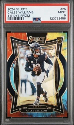 2024 SELECT CONCOURSE CALEB WILLIAMS ROOKIE TIE DYE PRIZM BEARS RC /25  PSA 9