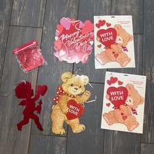 Lot of 8 Vintage Valentine's Day Die-Cut Cutout Decorations And Banner