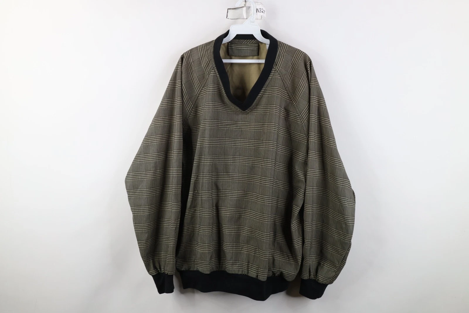 Vintage 90s Streetwear Mens Large Houndstooth Plaid Pullover Windbreaker Jacket