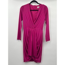 Eliza J Women’s Shirred Front Long Sleeve Cocktail Fuchsia Dress Size 6 Ruched
