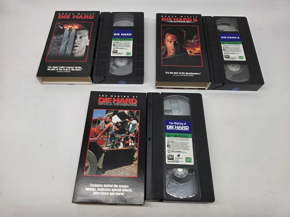 vtg 1995 VHS BOX SET • DIE HARD triple pack BRUCE WILLIS the making VENGEANCE - Image 2 of 4