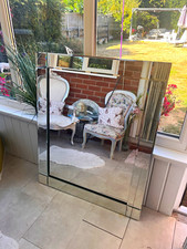 Contemporary Silver Bevelled Mirrored Glass Wall Mirror, Framed, Wall Mounted