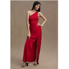 BHLDN Anthropologie Dylan Red Satin One Shoulder Gown Bridesmaid Wedding NWT 16