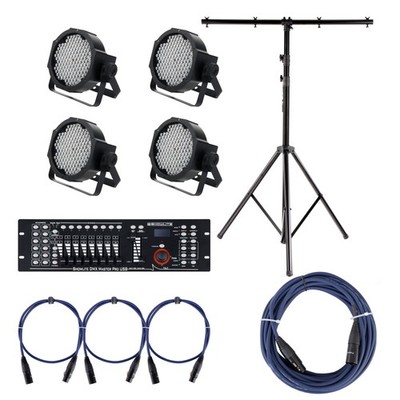 Tolles Komplett SET 4x RGBW Scheinwerfer DMX Controller USB Stativ 1m/10m Kabel