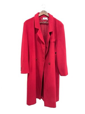 Vintage Ashley Scott Red Wool Long Trench Coat Double Breasted
