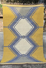 Tapis kilim en jute de laine fait main motifs indiens traditionnels tissé à l...
