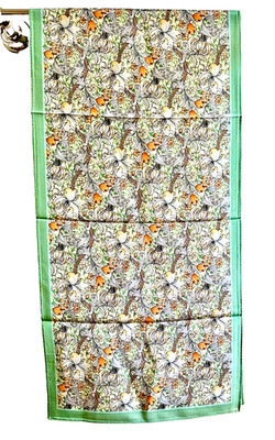 55''X13''Green Art Flower Print Pure Mulberry Crepe Silk Long Scarf 140cmX35cm4-7