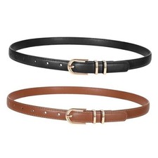 2 Pack Women Skinny Leather Belts for Fit Waist Size 27"-31" A-black dark Brown