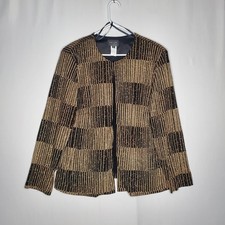 Xscape Party Blazer Tank Set Womens 2X Black Gold Metallic Slinky Stripe Block