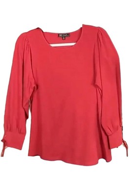 DG2 by Diane Gilman Women's Puff-Sleeve Tie Cuff Top Tomato