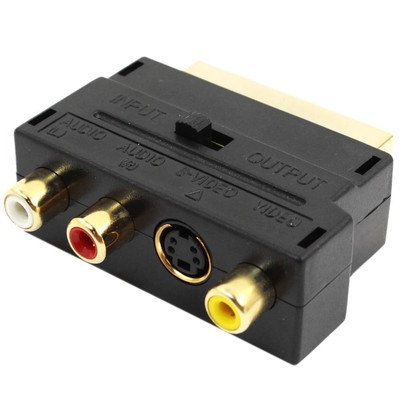 Scart 20 Pin Male to 3 RCA AV Female + S Video Converter Adapter