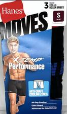 Hanes Moves Men's Boxer Briefs SZ Small 3-Pk 8" Long Leg Black X-Temp Performa..